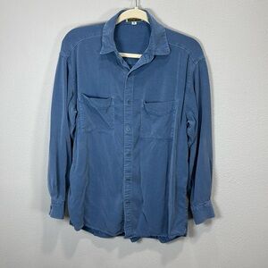 Tianello tencel‎ blue double pocket button up shirt ts-2